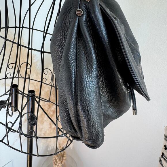 Kenneth Cole Black Leather Hobo Slouchy Shoulder Flap Bag-Chain Strap Boho Chic - Picture 7 of 15